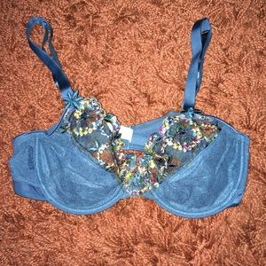 NWOT Chantelle Bra 30D Floral Teal Sheer Underwire